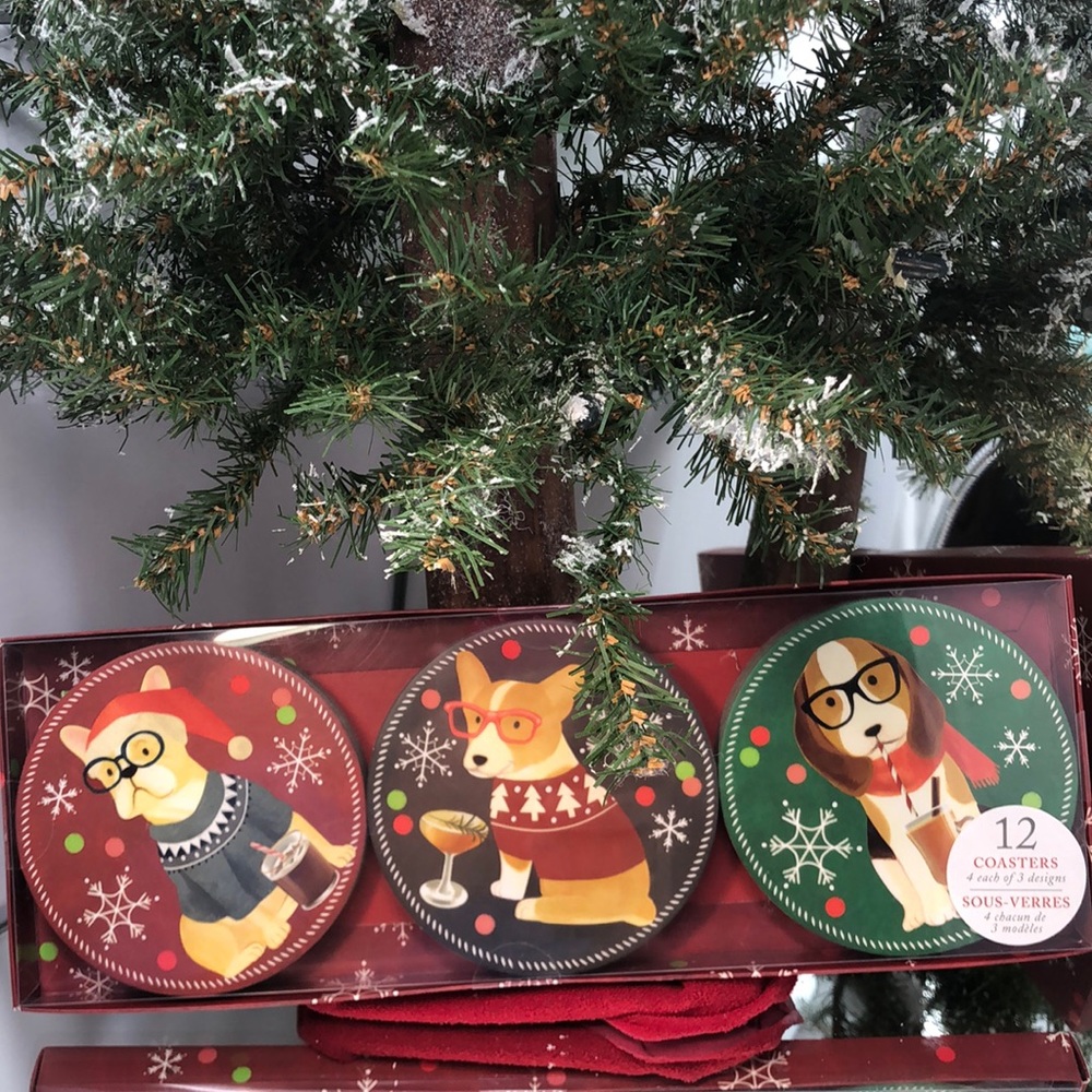 Set-12 holiday dog coasters heavy 🐶cardboard Christmas coasters #coasters #dog
